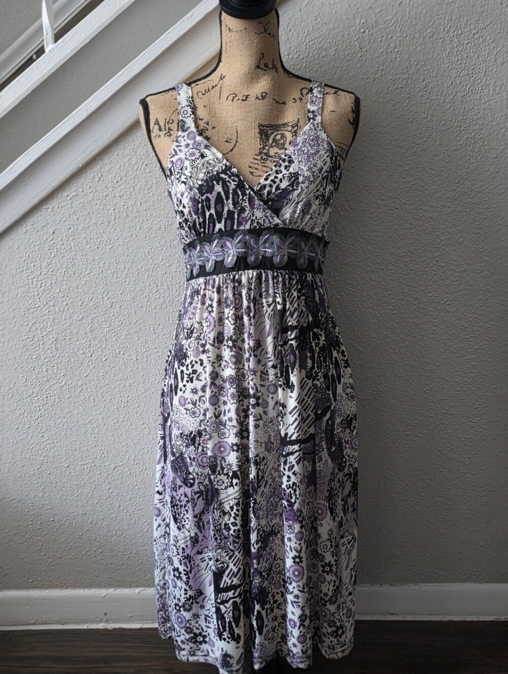 Studio West Purple Mixed Pattern Midi Dress Size Small Y2K